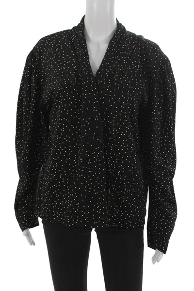 Dries Van Noten Women Black Polka Dot V-Neck Long Sleeve Blouse Size 38