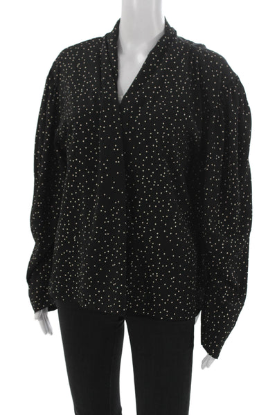 Dries Van Noten Women Black Polka Dot V-Neck Long Sleeve Blouse Size 38