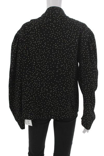 Dries Van Noten Women Black Polka Dot V-Neck Long Sleeve Blouse Size 38