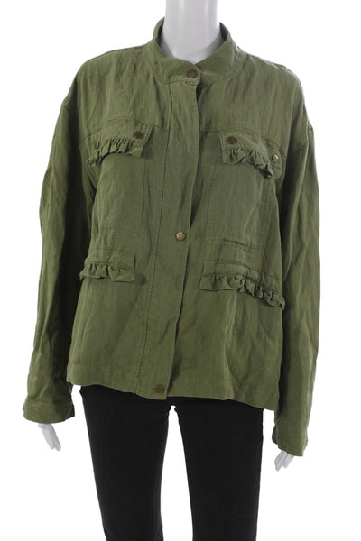Anthropologie Womens Military Jacket Green Long Sleeve Size S