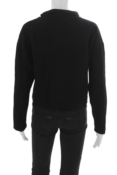 Monrow Women Cropped T-Shirt Black Mock Neck Long Sleeve Cotton Size XS