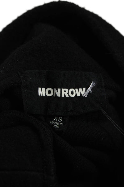 Monrow Women Cropped T-Shirt Black Mock Neck Long Sleeve Cotton Size XS
