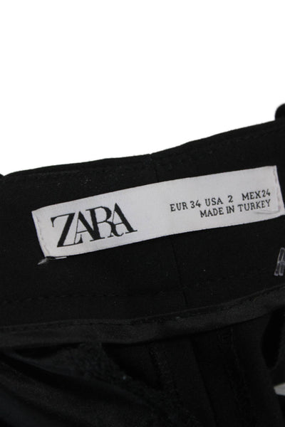 Zara Womens Black Cropped Pants Zip Polyamide Elastane Size 2