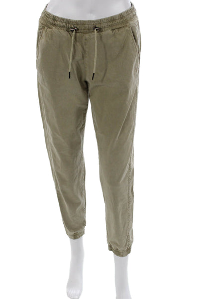 Zara Women Jogger Pants Green Cotton Blend Drawstring Size XS