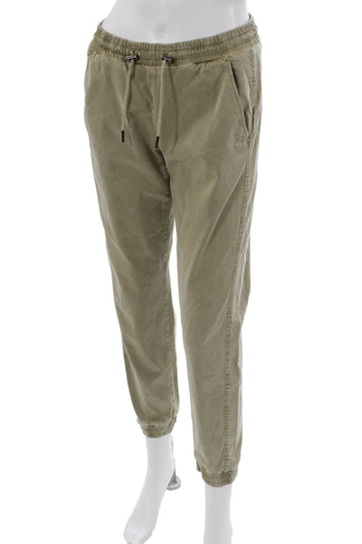 Zara Women Jogger Pants Green Cotton Blend Drawstring Size XS