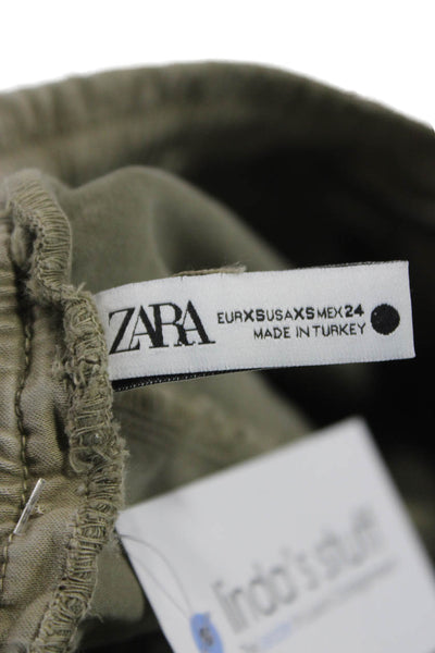 Zara Women Jogger Pants Green Cotton Blend Drawstring Size XS