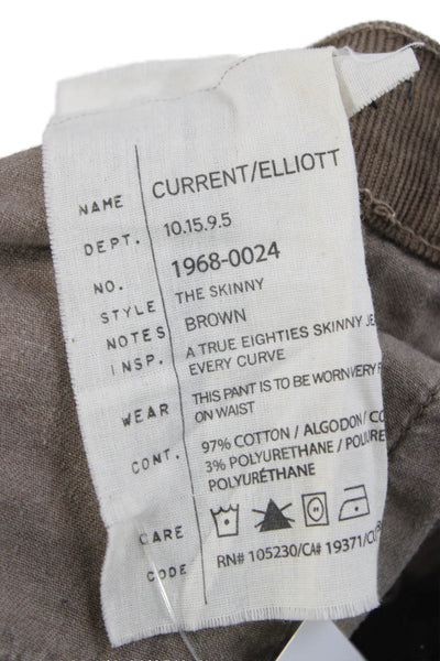 Current/Elliott Womens Skinny Jeans Brown Cotton Button Size 29