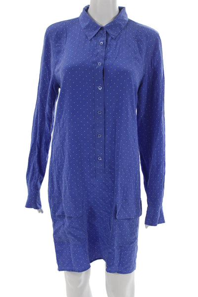 Equipment Femme Women Shirt Dress Blue Silk Polka Dot Long Sleeve Size L