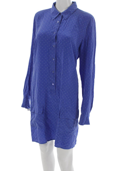 Equipment Femme Women Shirt Dress Blue Silk Polka Dot Long Sleeve Size L