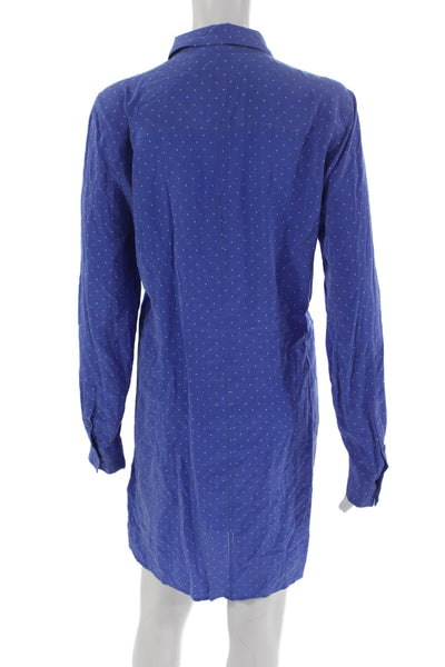 Equipment Femme Women Shirt Dress Blue Silk Polka Dot Long Sleeve Size L