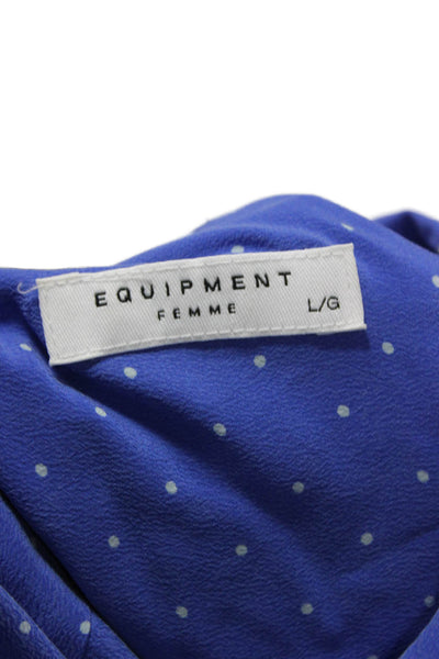 Equipment Femme Women Shirt Dress Blue Silk Polka Dot Long Sleeve Size L