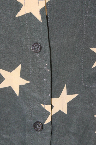 Equipment Femme Women Collared Silk Star Print Long Sleeve Blouse Green Size M