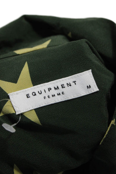 Equipment Femme Women Collared Silk Star Print Long Sleeve Blouse Green Size M
