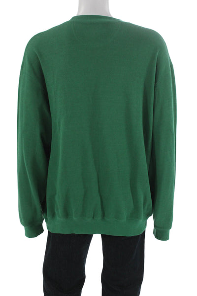 Faconnable Mens Green Cotton Pullover Sweatshirt Crewneck Long Sleeve Size XL