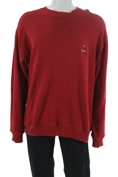 Faconnable Mens Red Cotton Pullover Sweatshirt Crew Neck Long Sleeve Size M