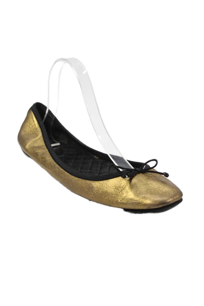 YSL Womens Leather Bow Slide On Ballet Flats Gold Black Size 39 9