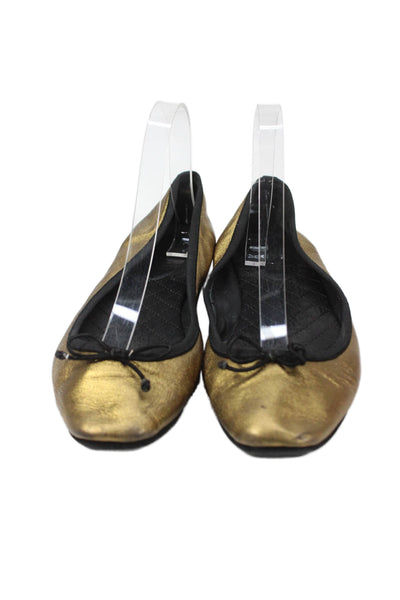 YSL Womens Leather Bow Slide On Ballet Flats Gold Black Size 39 9
