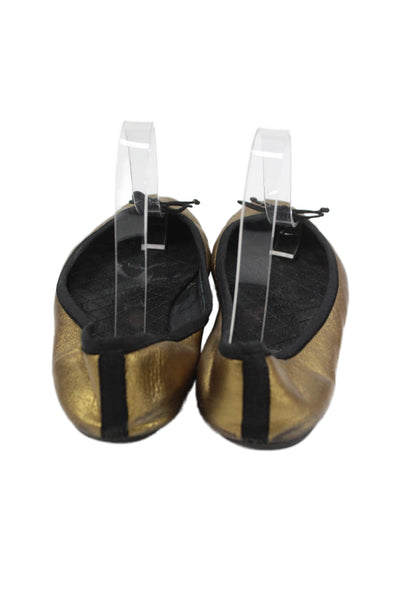 YSL Womens Leather Bow Slide On Ballet Flats Gold Black Size 39 9