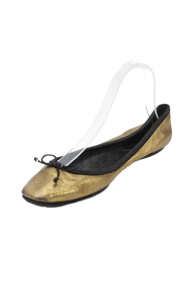 YSL Womens Leather Bow Slide On Ballet Flats Gold Black Size 39 9