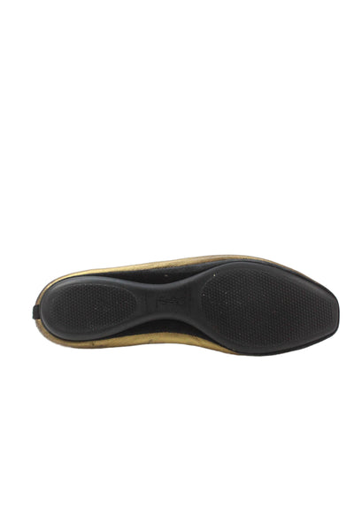 YSL Womens Leather Bow Slide On Ballet Flats Gold Black Size 39 9