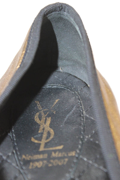 YSL Womens Leather Bow Slide On Ballet Flats Gold Black Size 39 9
