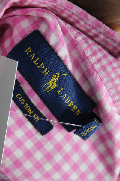 Ralph Lauren Women Pink Cotton Collared Check Long Sleeve Button-Up Top Size 12