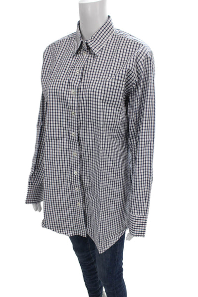 Claridge + King Women Collared Check Button-Up Blue Cotton Long Sleeve Size M