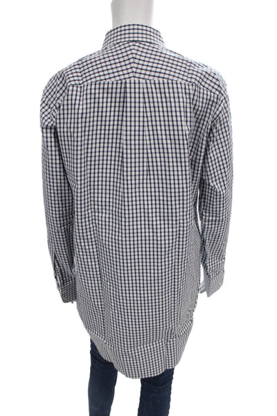 Claridge + King Women Collared Check Button-Up Blue Cotton Long Sleeve Size M