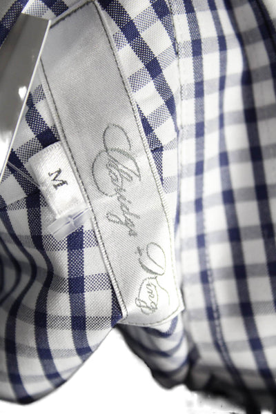 Claridge + King Women Collared Check Button-Up Blue Cotton Long Sleeve Size M