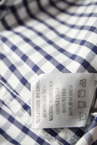 Claridge + King Women Collared Check Button-Up Blue Cotton Long Sleeve Size M