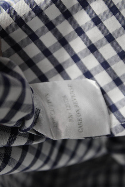 Claridge + King Women Collared Check Button-Up Blue Cotton Long Sleeve Size M