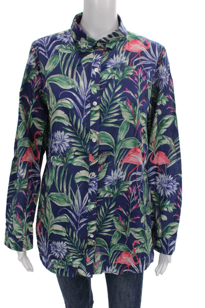 J. Mclaughlin Womens Blue Animal Print Long Sleeve Button-Up Size L