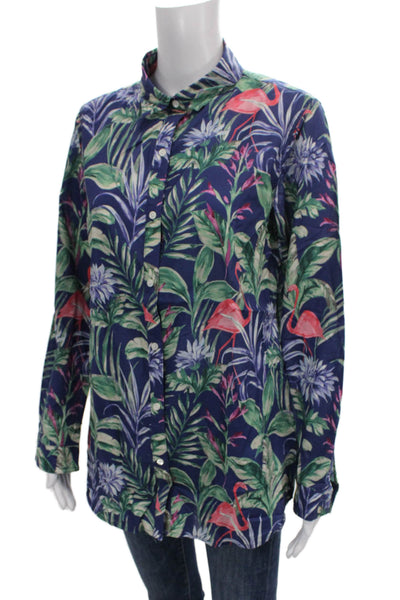 J. Mclaughlin Womens Blue Animal Print Long Sleeve Button-Up Size L