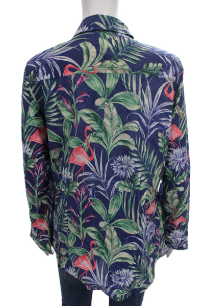 J. Mclaughlin Womens Blue Animal Print Long Sleeve Button-Up Size L