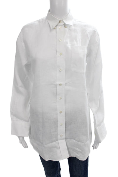 Claridge + King Women Tunic Button-Up Linen Collared Long Sleeve White Size S