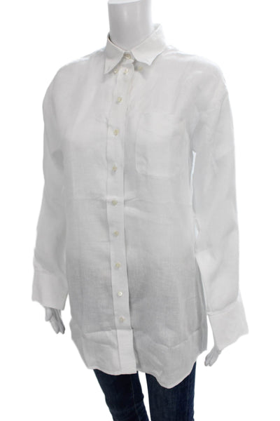 Claridge + King Women Tunic Button-Up Linen Collared Long Sleeve White Size S