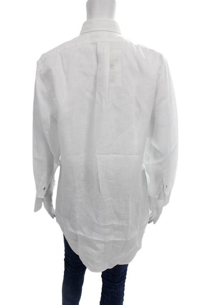 Claridge + King Women Tunic Button-Up Linen Collared Long Sleeve White Size S