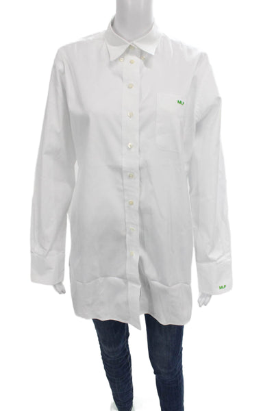 Claridge + King Women White Cotton Collared Button-Up Tunic Long Sleeve Size M