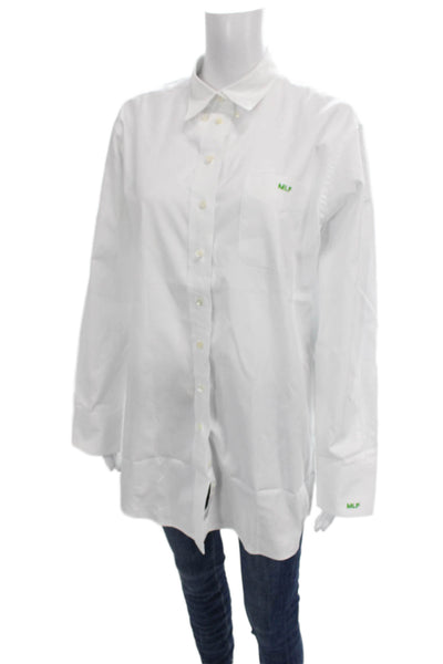 Claridge + King Women White Cotton Collared Button-Up Tunic Long Sleeve Size M