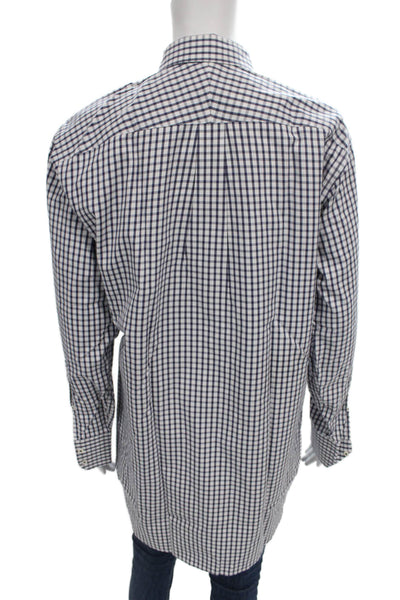 Claridge + King Womens Cotton Blue Check Collared Button-Up Long Sleeve Size M
