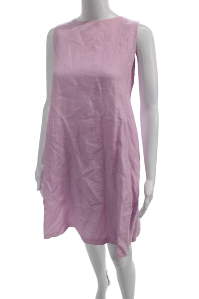 J. Mclaughlin Womens Pink Linen Sleeveless Boat Neck Shift Dress Knee Size M
