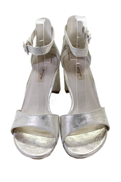 Paul Green Womens Leather Ankle Strap Sandal Heels Silver Metallic Size 6