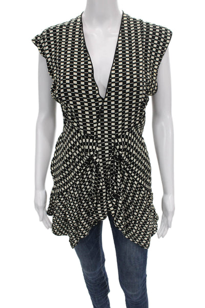 Proenza Schouler Women Tunic Black V-Neck Geometric Sleeveless Size 10
