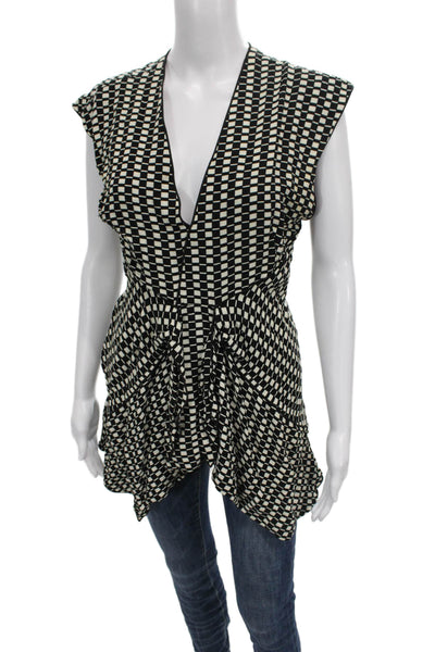 Proenza Schouler Women Tunic Black V-Neck Geometric Sleeveless Size 10