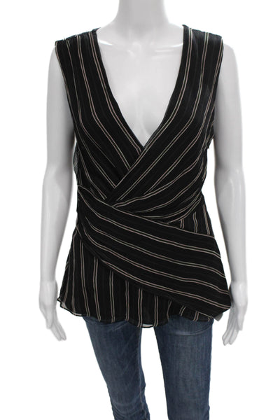 Grey Jason Wu Womens Silk Striped V-Neck Sleeveless Blouse Black Size 10