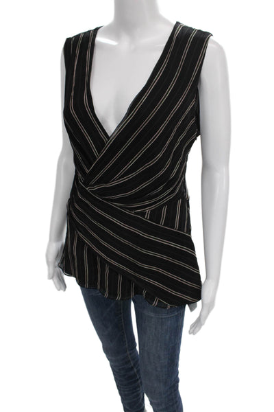 Grey Jason Wu Womens Silk Striped V-Neck Sleeveless Blouse Black Size 10
