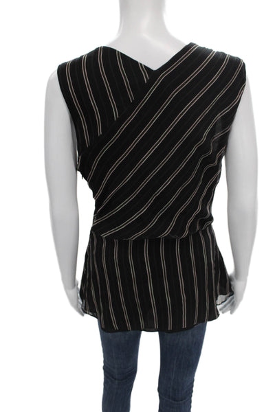 Grey Jason Wu Womens Silk Striped V-Neck Sleeveless Blouse Black Size 10