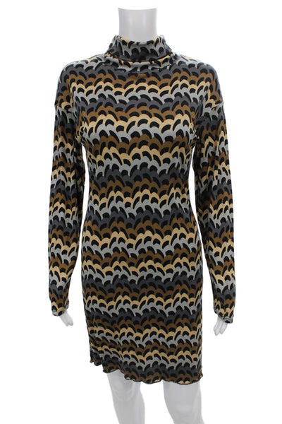 Sport Missoni Womens Silk Geometric Turtleneck Long Sleeve Knee Dress Size 42