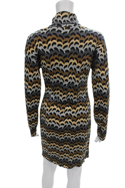 Sport Missoni Womens Silk Geometric Turtleneck Long Sleeve Knee Dress Size 42