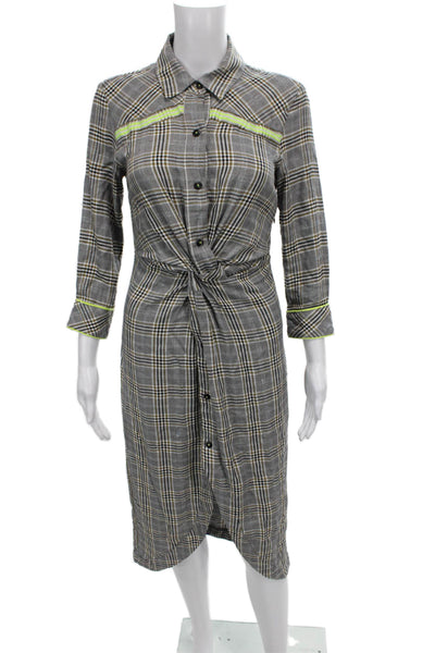 Le Superbe Women Shirt Dress Gray Plaid Collared Long Sleeve Button Midi Size 2